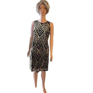 Jessica Howard Black Gold Silver Sequin Geometric Shift Dress JH5M9060 Size 8